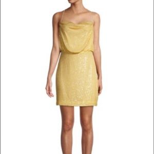 Women’s Yellow Sequin Cowlneck ONE 33 Social Dress